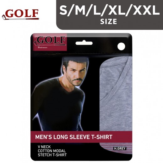 Golf T-Shirt Long Sleeve With V Neck For Men Grey