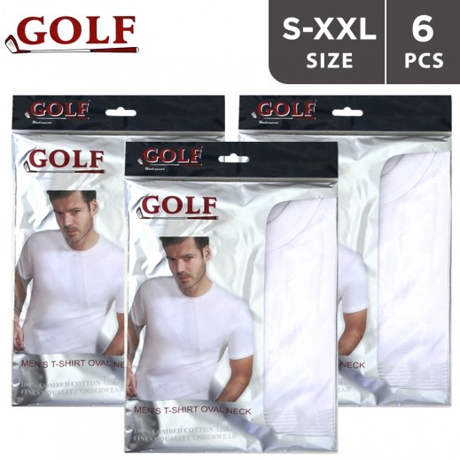 Golf Men's Long Sleeve Round Neck T-shirt White - 6 Pieces