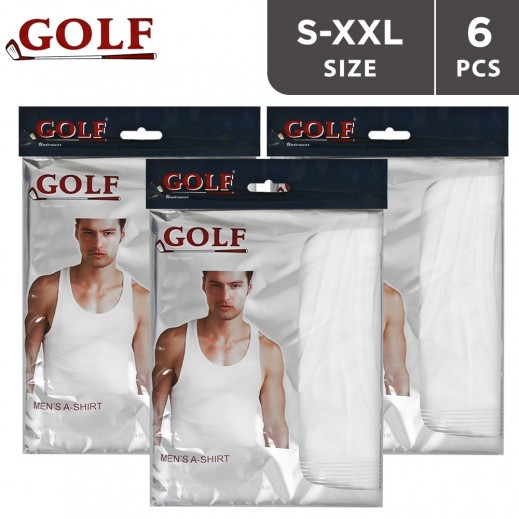 Golf Mens Sleevless T-shirt White - 6 Pieces