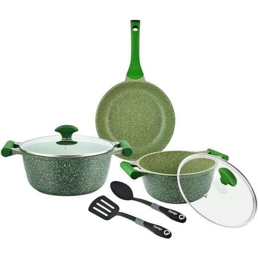 OMS Ocaliptus Granite Cookware Set 7 PSC - Green
