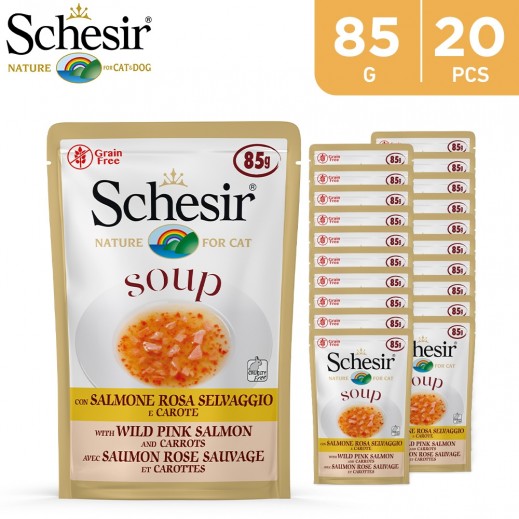 Schesir Soup Wild Pink Salmon & Carrots Wet Cat Food 20 × 85 g