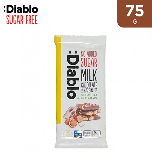 Diablo No Added Sugar Milk Chocolate With Hazelnuts 75 g - delivered by Taw9eel Fast