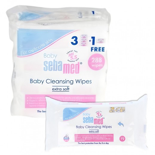 Sebamed Extra Soft Baby Cleansing Wipes 72 Pcs (3 + 1 Free) - delivered by Taw9eel Fast