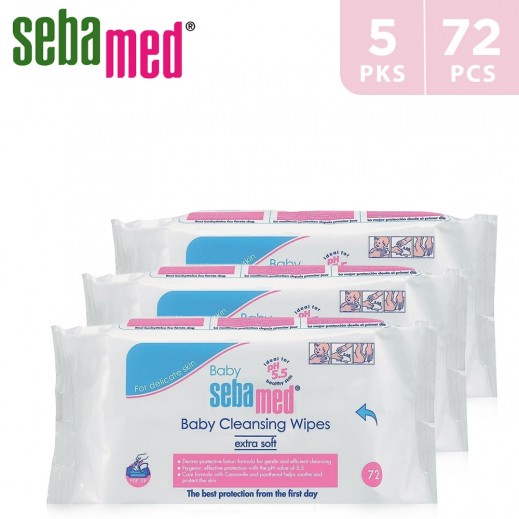 Sebamed Extra Soft Baby Cleansing Wipes 5 x 72 Pieces - delivered by Taw9eel Fast