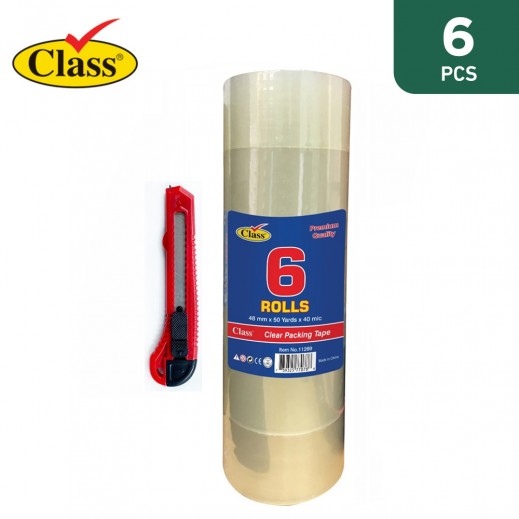 Class Clear Packing Tape With Cutter 6 piece - delivered by Taw9eel Fast