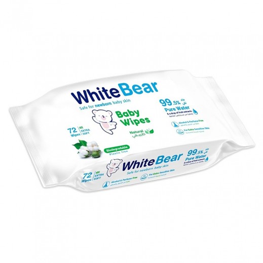 White Bear Sensitive Skin Baby Wipes 72 Wipes - delivered by Taw9eel Fast