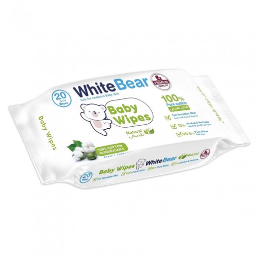 White Bear Sensitive Skin Baby Wipes 20 Wipes - delivered by Taw9eel Fast