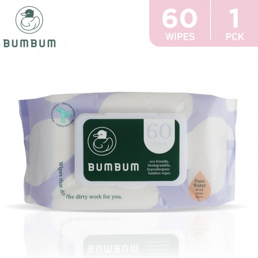 Bumbum Organic Bamboo 99% Pure Water With a Hint Of Aloe Vera Wipes - delivered by Taw9eel Fast