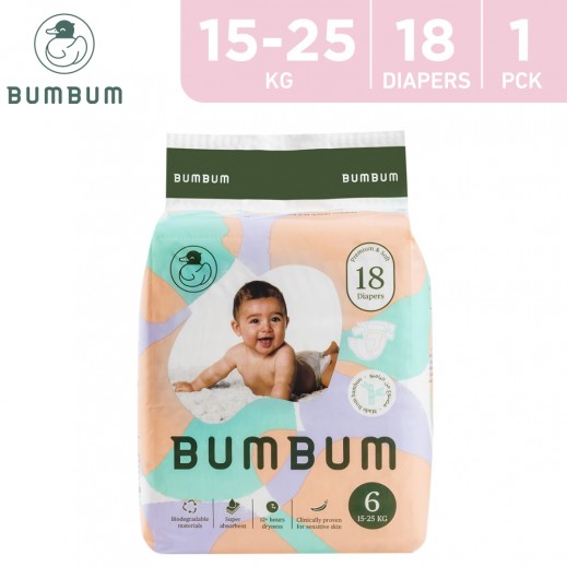 BUMBUM Organic Bamboo Diapers Size 6 Compact (15-25kg - 18 Diapers) - delivered by Taw9eel Fast