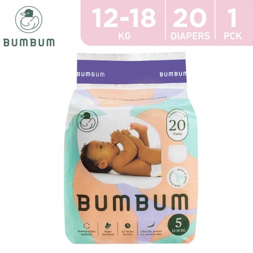 Bumbum Organic Bamboo Diapers Size 5 Compact Pants (12-18kg - 20 Diapers) - delivered by Taw9eel Fast