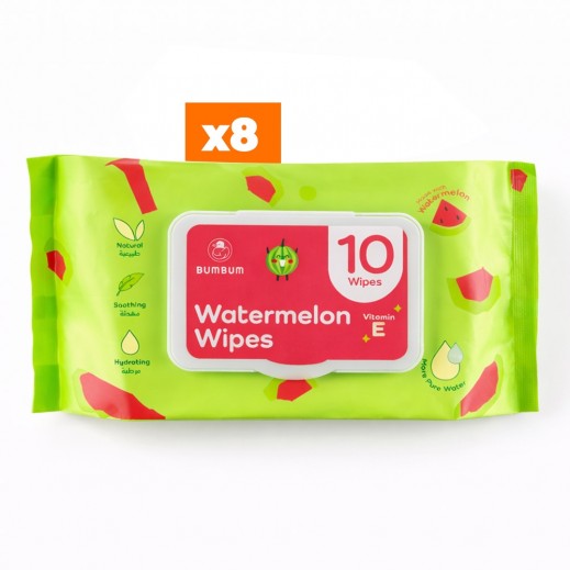 BumBum Watermelon Wipes 14 x 15cm - 8 x 10 Wipes