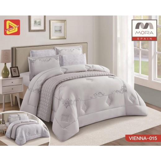 Mora Vienna Double King Comforter Set Silver 240 × 260 - 7 Pieces - delivered by Taw9eel Within 24 Hours
