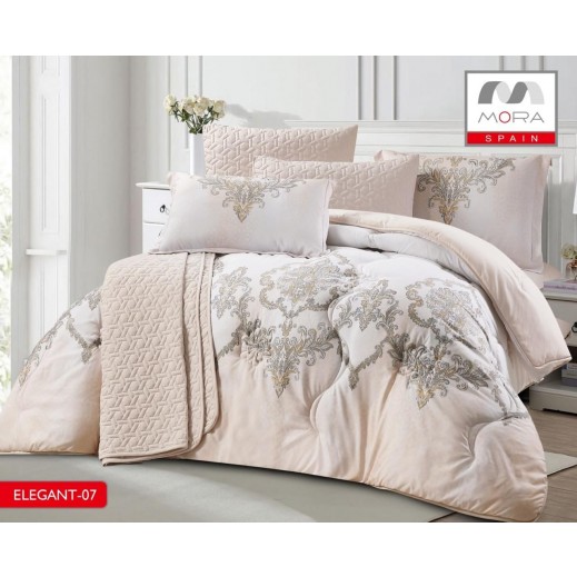 Mora Elegant 7Pcs Double King Comforter Set 260×240 - Almond - delivered by Taw9eel Within 24 Hours