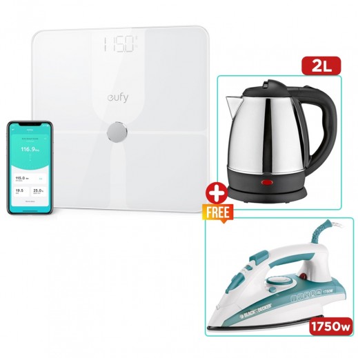 Anker Eufy Smart Scale + (Black + Decker Steam Iron + Hyyard Stainless Steel Kettle 2L ) Free