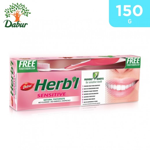 Dabur Herbl Sensitive Toothpaste 150 g + Free Toothbrush - delivered by Taw9eel Fast