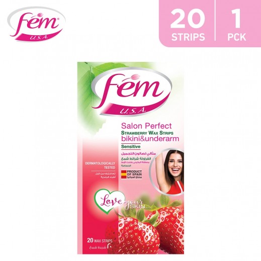 Fem Strawberry Sensitive Skin Bikini Wax Strips 20 Strips