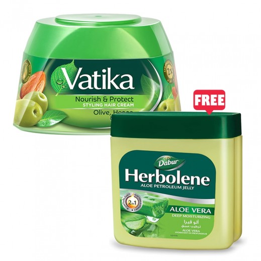 Dabur Vatika Nourish & Protect Hair Cream 210 ml + Herbolene 50 g ( Free )
