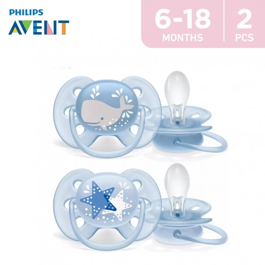 Philips Avent Soft Soother Boy 2 Pieces (6-18 Months) Blue - delivered by Taw9eel Fast