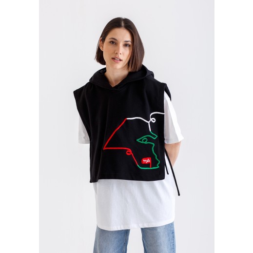Kuwait Map Embroidered Black Hooded Vest  - delivered by Thouqi within 2 working days
