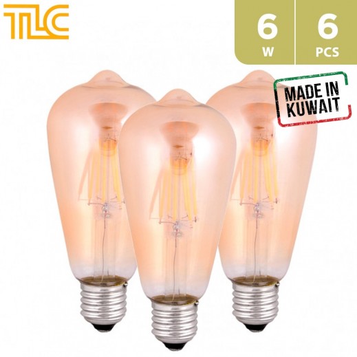 TLC LED E27 ST64 Golden Filament 6W Bulb - 6PCS
