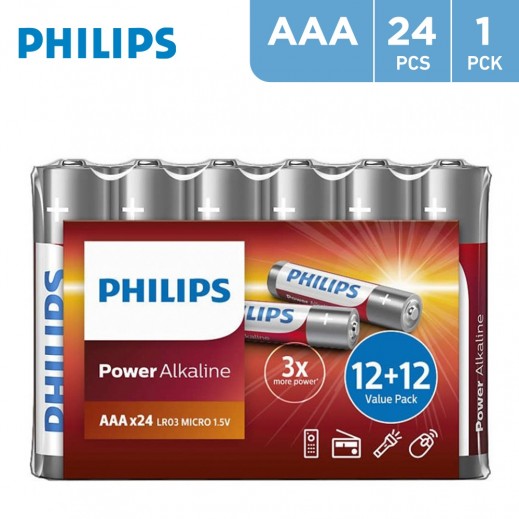 Philips Battery Alkaline AAA Promo Pack (12 + 12) Foil - delivered by Taw9eel Fast