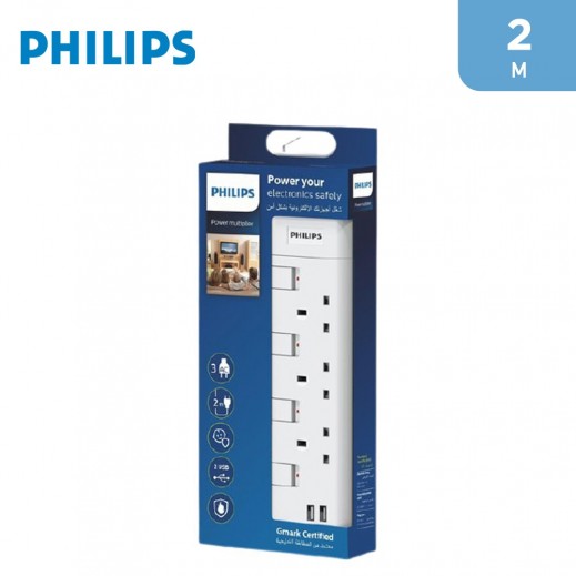 Philips Extenstion 3 Bs Outlets Indv. Switch +2 USB 2M Cord