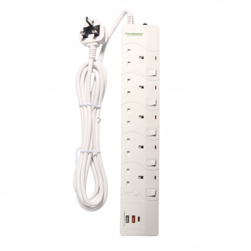 Terminator 5 Way UK Power Extention Socket with 3 USB Port - 3M