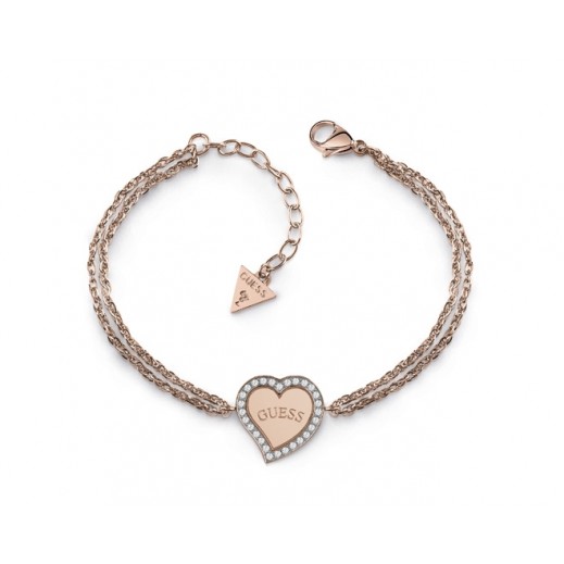 Guess Heart Warming Rose Gold Heart&Logo Central Charm Bracelet (L) - delivered by Taw9eel Within 24 Hours 