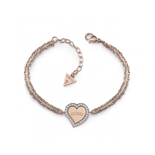 Guess Heart Warming Rose Gold Heart&Logo Central Charm Bracelet (L) - delivered by Beidoun 