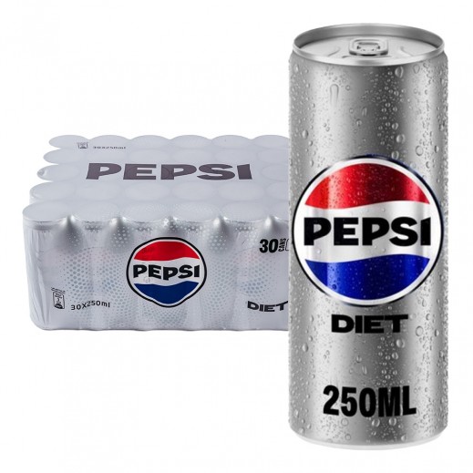 Pepsi Diet Soft Drink Can 30 x 250 ml  - delivered by Taw9eel Fast