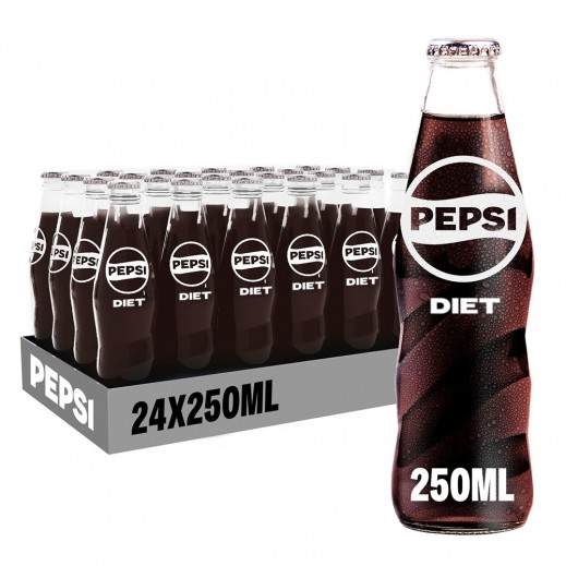 Pepsi Diet Soft Drink in Glass Bottle 24 x 250 ml - delivered by Taw9eel Fast