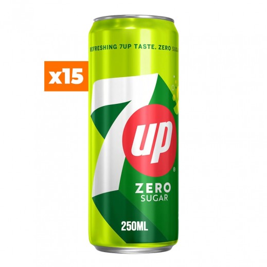 7up Extra Fizz Zero Sugar Soft Drink Can 15×250 ml