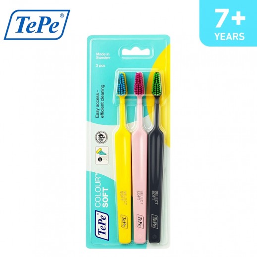 Tepe Color Soft Toothbrush 3 Pieces Assorted (7+ Years) - delivered by Taw9eel Fast