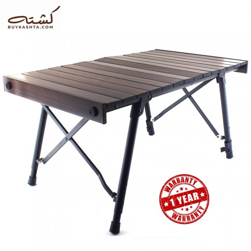 Kashta Outdoor Wood Pattern Aluminum Rolling Up Table with Carry Bag - delivered by Taw9eel Fast