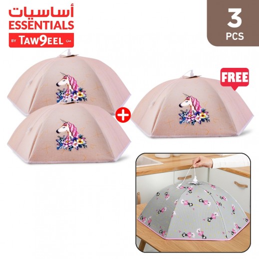 Round Insulated food cover -Biege Unicorn (2 + 1 Free) - delivered by Taw9eel Fast