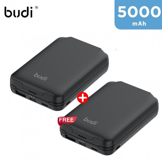 Budi 6-in-1 5000mAh Power Bank with Data Cables and Sim Card Holder – Black 1 + 1 Free - delivered by Taw9eel Fast