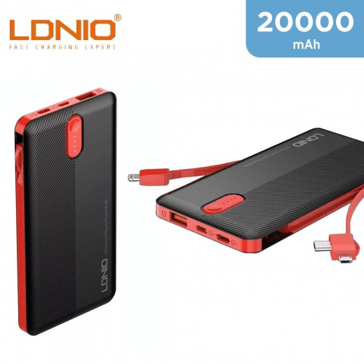 LDNIO 20,000 mAh Power Bank with Built-in Cables - delivered by Taw9eel Fast