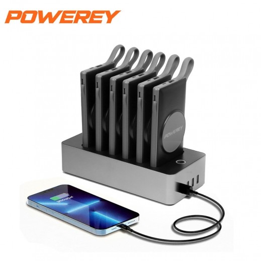 Wireless 6 in 1 Charging Station 6 x 10,000 mAh with Built-in Cables By Powerey