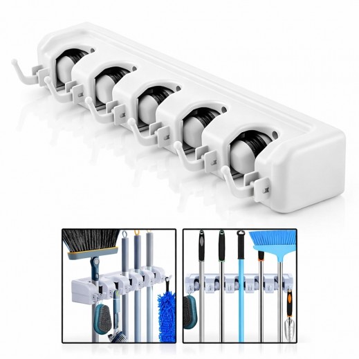 Mop Holder Wall Mount + 5 Positions & 6 Hooks By Tawfeer