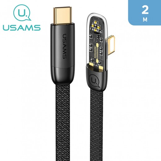 USAMS Right-angle Transparent Fast Charging & Data Cable - Iceflake Series 2m - 20 W - delivered by Taw9eel Fast