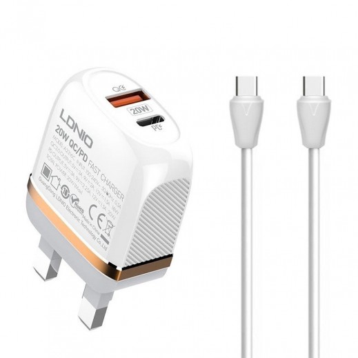 LDNIO 20W Two Ports PD (USB-C)+QC3+ 1m Type-C to Type-C Charging Cable - White  - delivered by Taw9eel Fast