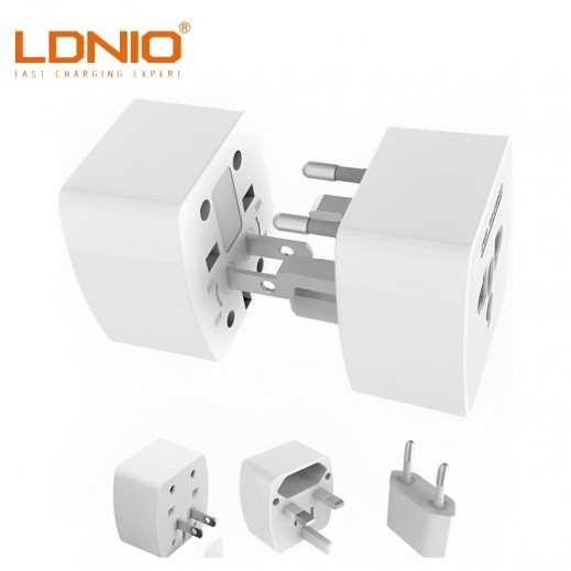 Ldnio Universal Plug Adapter with UK/EU/US/AU Pin & 2 Universal Socket - delivered by Taw9eel Fast