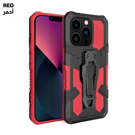 Powerey ARMOR CASE WITH CLAMP & STAND FOR IPHONE 15 PRO RED - delivered by Taw9eel Fast