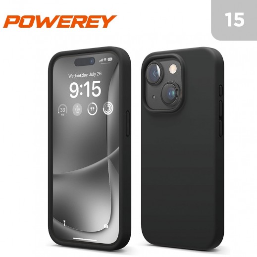 Powerey Magsafe Real Liquid Silicon Case for iPhone 15 - Black - delivered by Taw9eel Fast