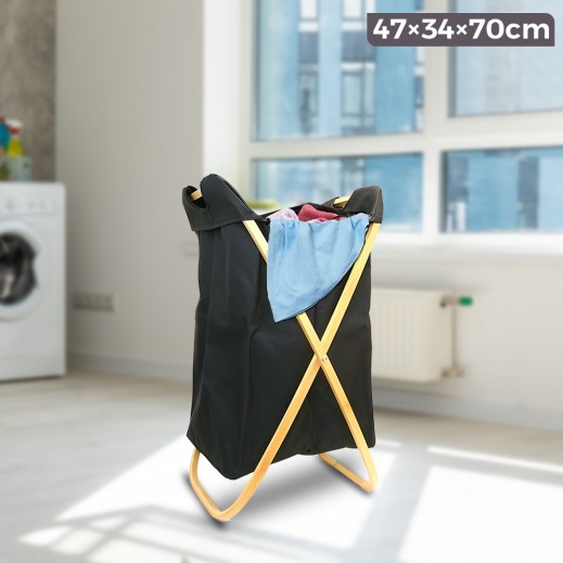 X Shape Bamboo Laundry Bakset By Taw9eel Essentials 47 × 34 × 70cm - delivered by Taw9eel Fast