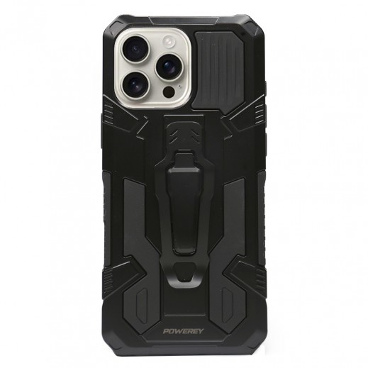 Armor Case With Clap & Stand For Iphone 16 Pro Max By Hishell - Black - delivered by Taw9eel Fast