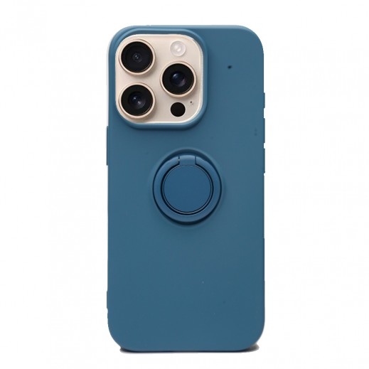 Liquid Silicone Phone Case With Ring Holder For Iphone 16 Pro By Powerey - Navy Blue - delivered by Taw9eel Fast