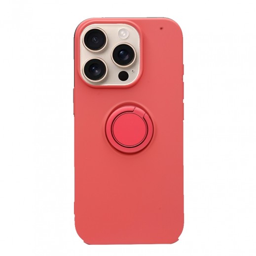 Liquid Silicone Phone Case With Ring Holder For Iphone 16 Pro Max By Powerey - Pink - delivered by Taw9eel Fast