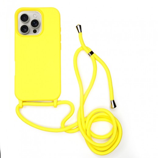 Silicone Phone Case with Rope For iPhone 16 Pro 2.5mm By Powerey - Yellow - delivered by Taw9eel Fast