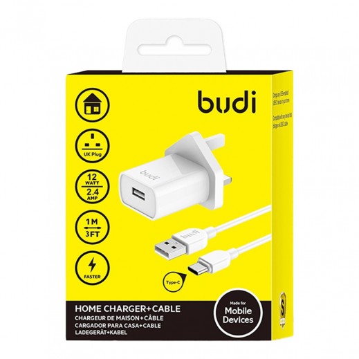 12W Home Charger+ Type-C Cable By Budi - delivered by Taw9eel Fast
